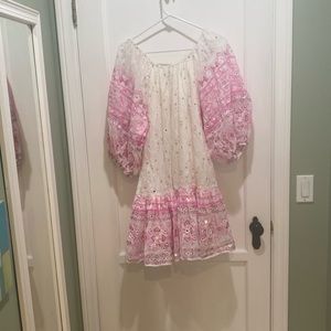 Juliet Dunn White Mini Dress with Pink Embroidery